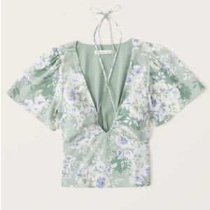Abercrombie & Fitch Keyhole Strappy Blouse in Green Pattern, Size Small